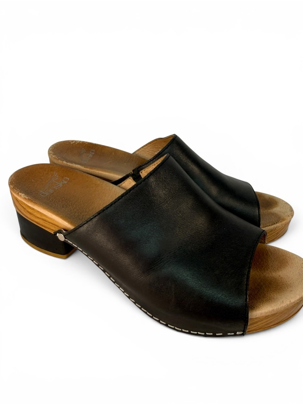 Dansko Black Leather Slide Mule Clogs Low Heel Comfort Sandals EU 40 US 9
